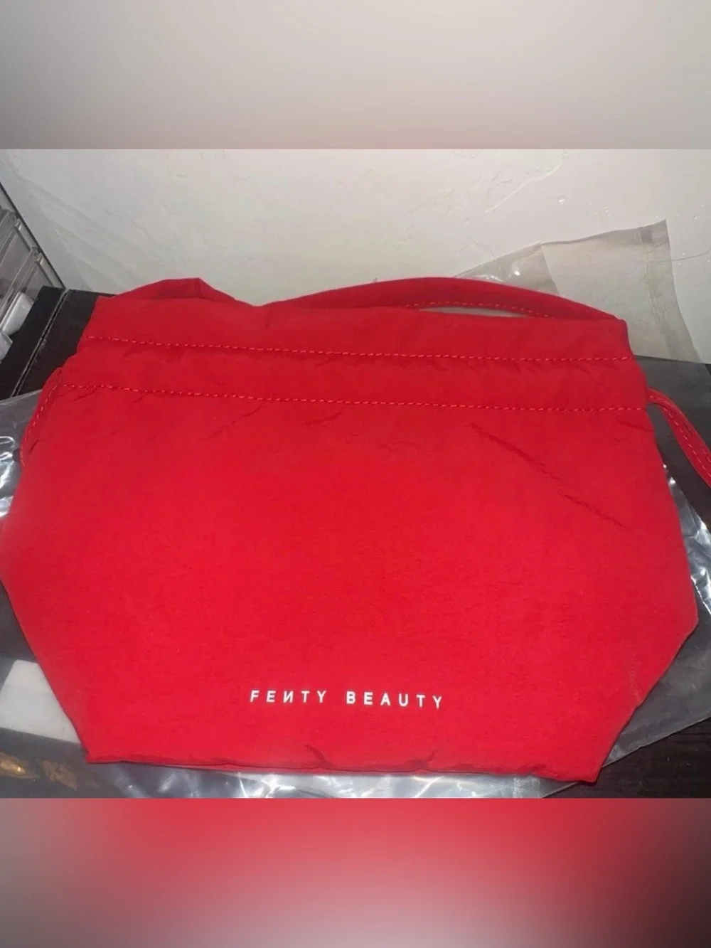 Fenty Beauty Red Drawstring Cosmetic Pouch